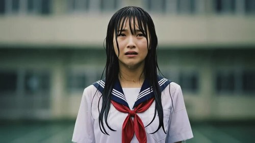 ずぶ濡れになる女子高生