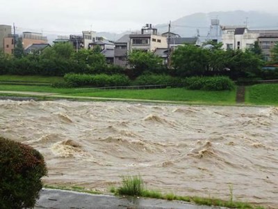大雨で増水した河川