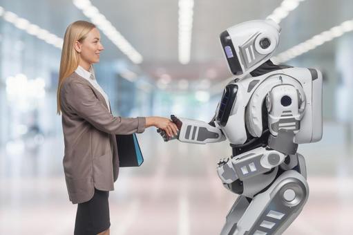 ロボットと握手