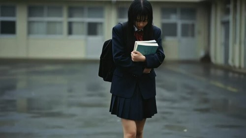 教科書を守りつつずぶ濡れになる女子高生
